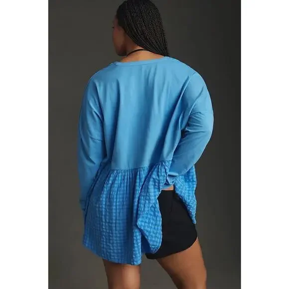 Anthropologie Pilcro Long-Sleeve Y2K preppy Babydoll Blouse top Blue 1X A004779 - Picture 3 of 10